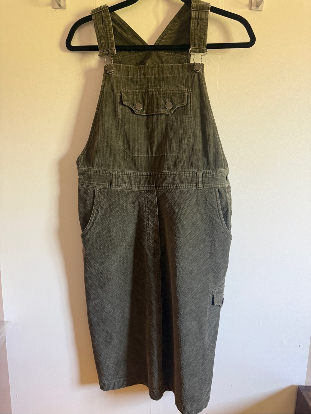 Vintage J Jill Olive Corduroy Overall Maxi Dress Size 4 Cargo Utility Y2K